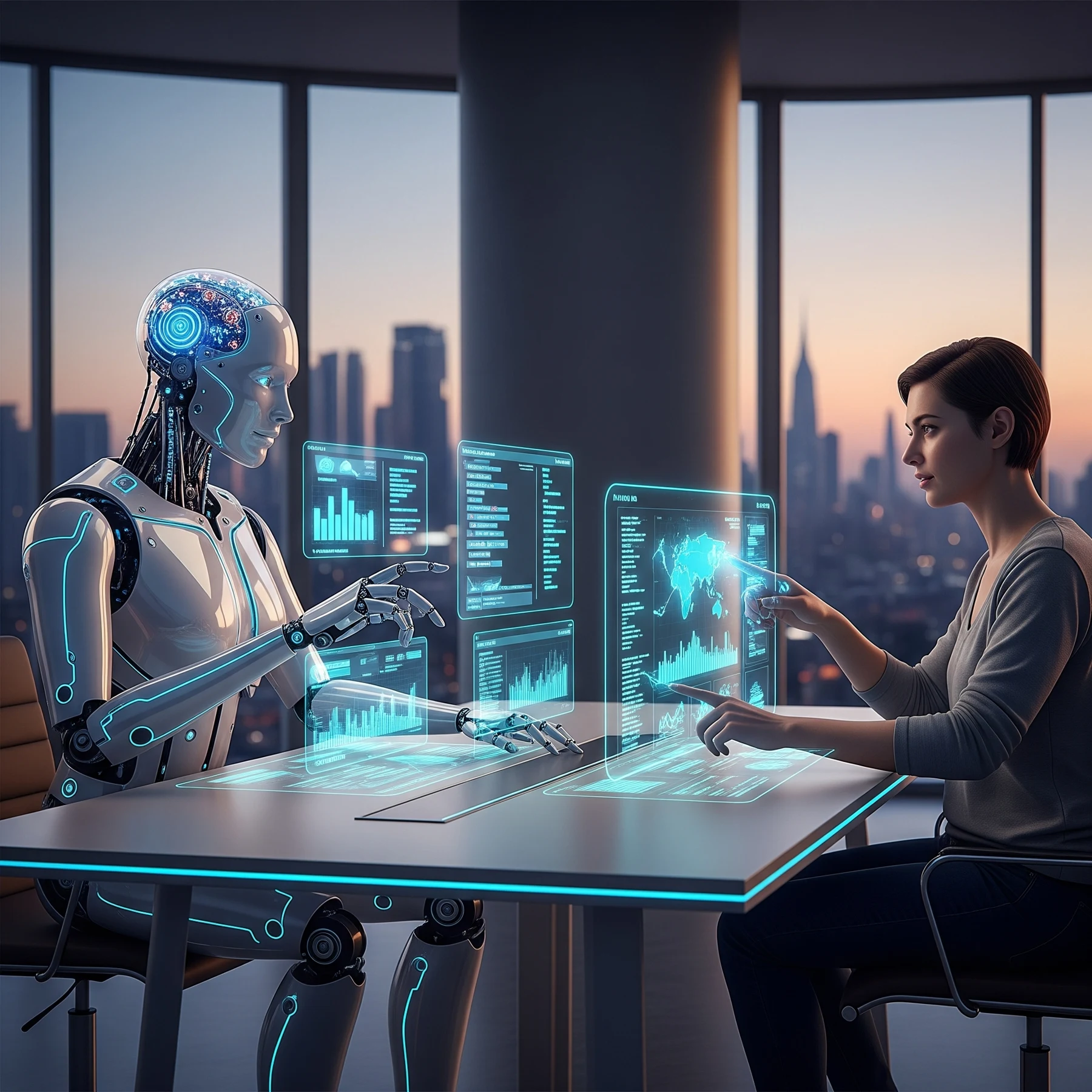 Imaginary and representative image of a woman working with an AI agent